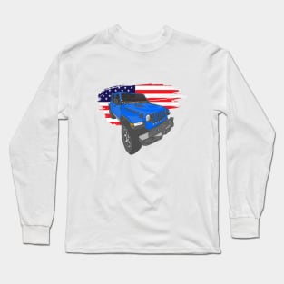 Jeep Wrangler with American Flag - Blue Long Sleeve T-Shirt